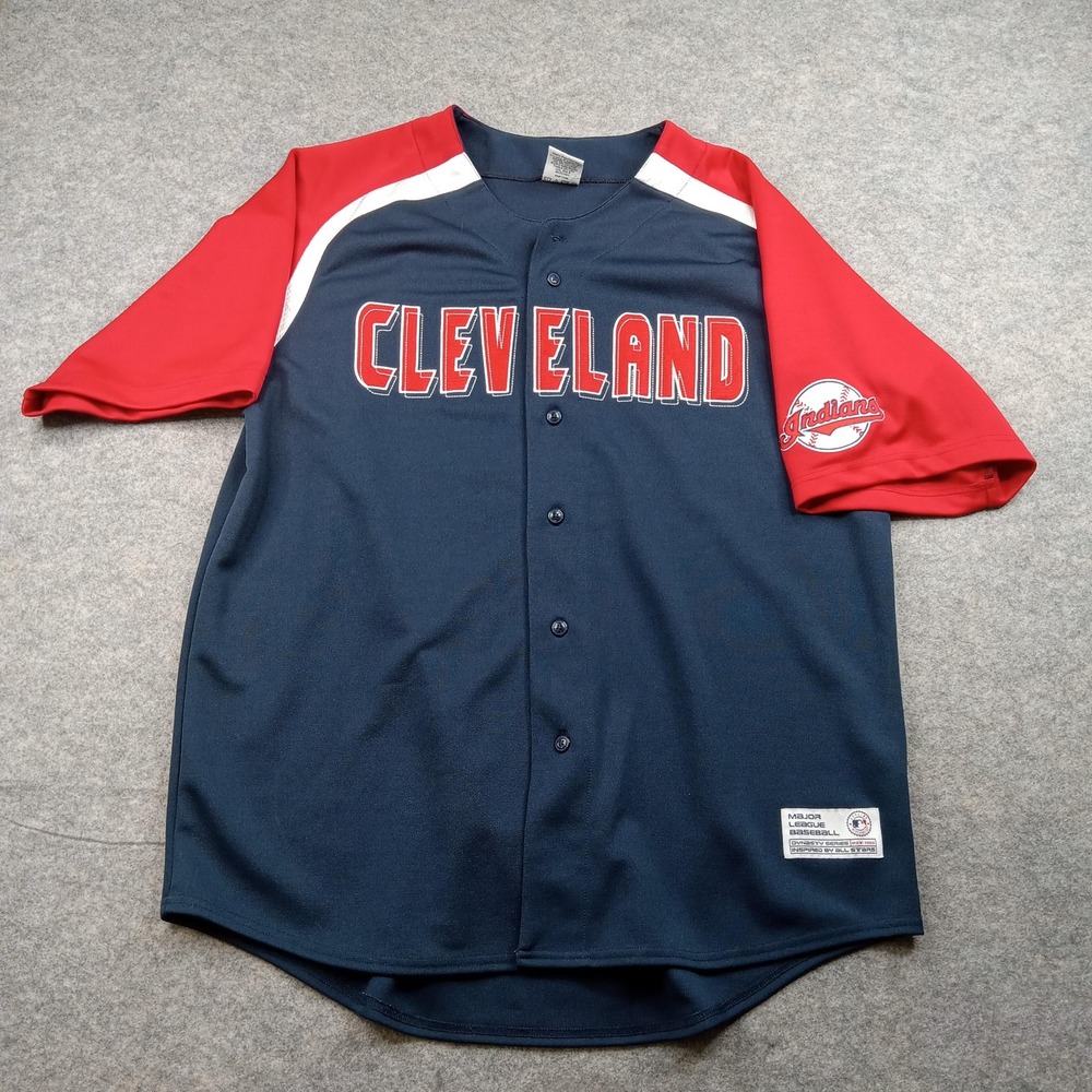 Cleveland Indians Jersey Men XL Navy Red MLB Baseball Button Front Shirt Dynasty